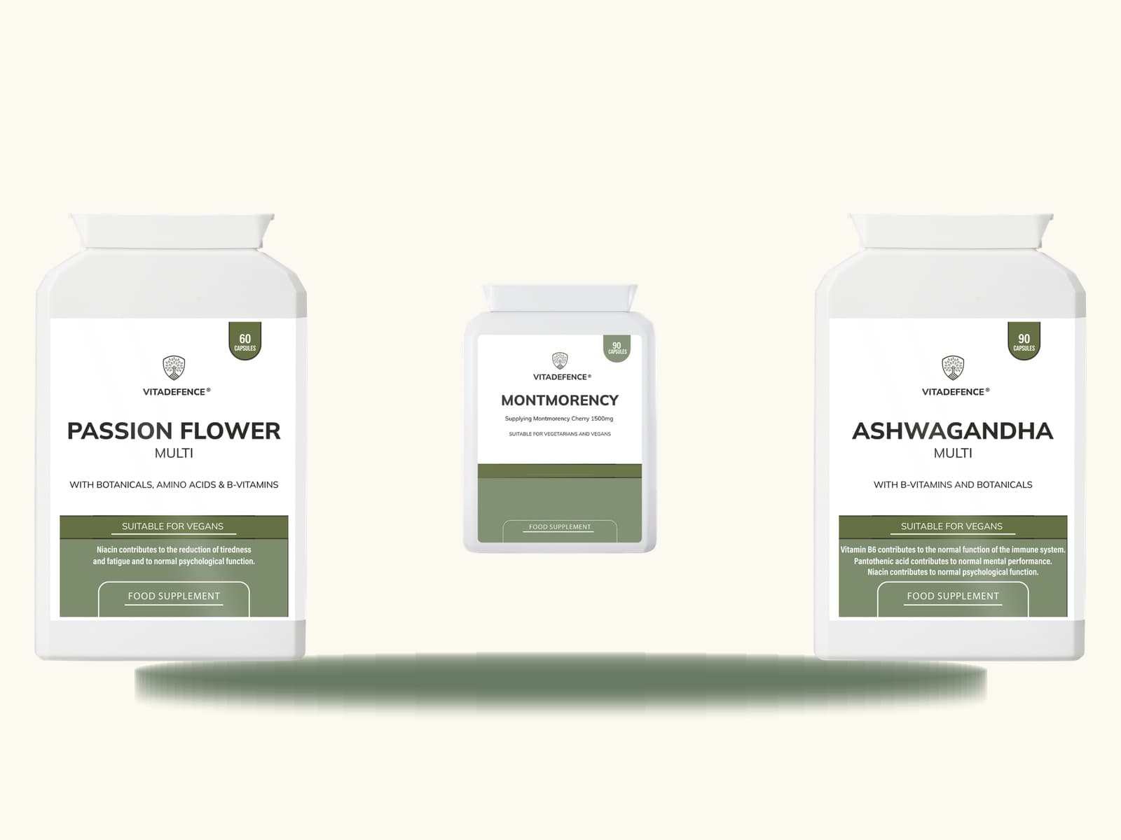 Passion Flower · Montmorency · Ashwagandha — Passion Flower Multi, Montmorency Cherry, Ashwagandha Multi